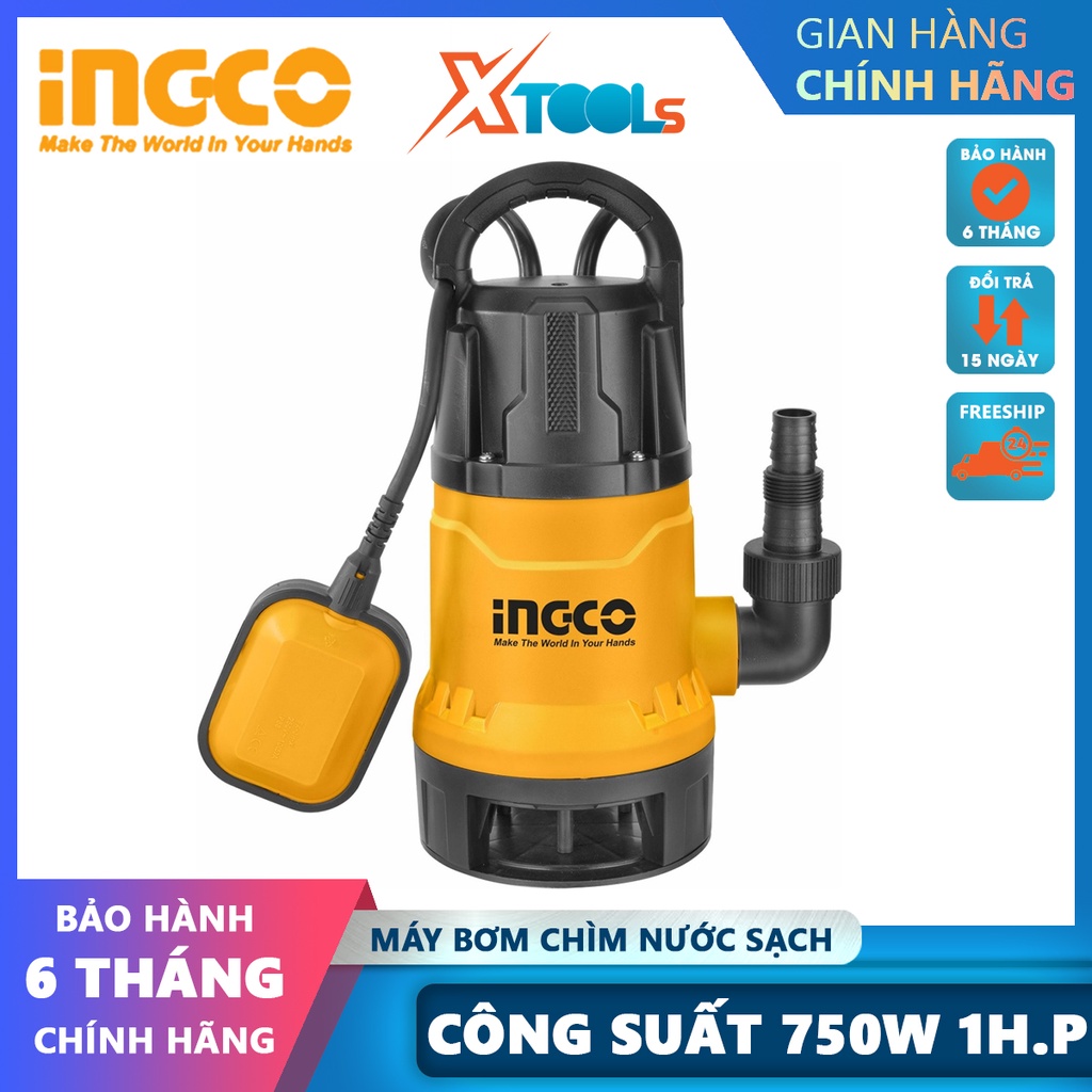 Máy bơm chìm nước sạch INGCO SPD7508, Máy bơm ngầm Điện áp 220-240V~50Hz Công suất 75W 1H.P đẩy cao 8M-CHÍNH HÃNG-XTOOLS
