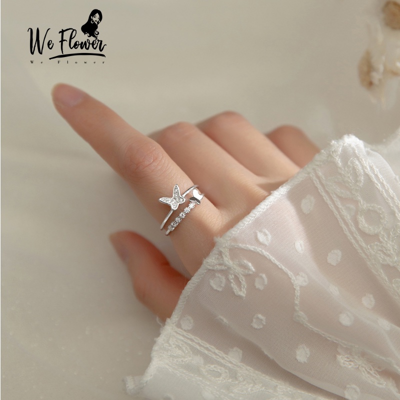 We Flower Nhẫn Hở Hình Bướm Đính Pha Lê Lấp Lánh Có Thể Điều Chỉnh Kích Cỡ Phong Cách Hàn Quốc Cho Nữ