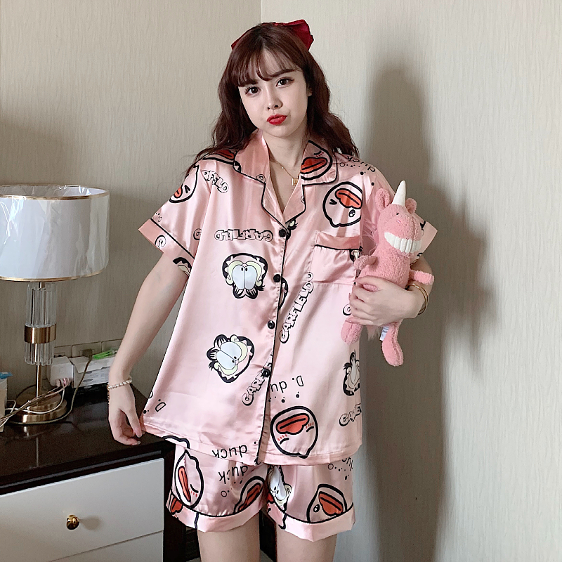 Bộ Đồ Ngủ Vải Phi Bóng Phong Cách Hàn Quốc Cho Nữ