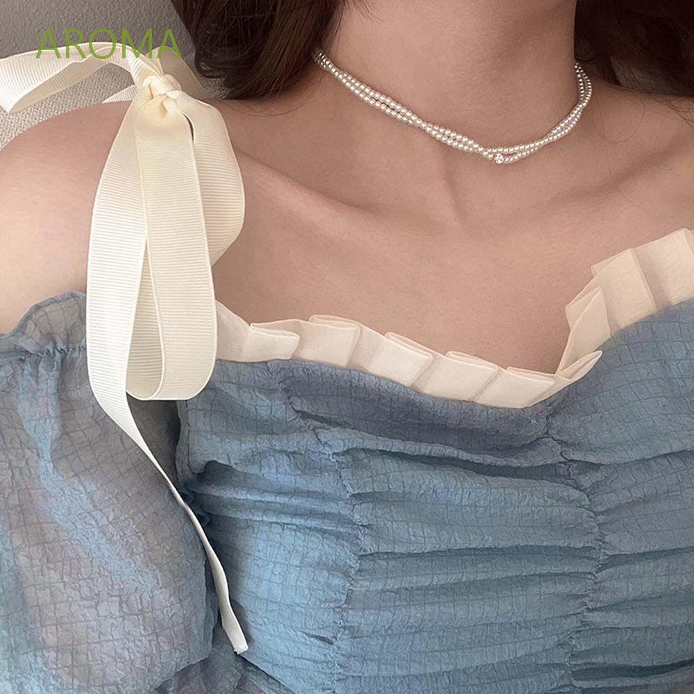 Vòng cổ choker hai lớp đính ngọc trai nhân tạo phong cách Hàn Quốc thời trang cho nữ