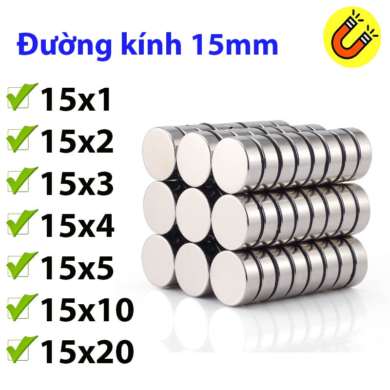 Nam châm tròn đường kính 15x1/2/3/4/5/10/20mm loại đất hiếm từ tính mạnh N35
