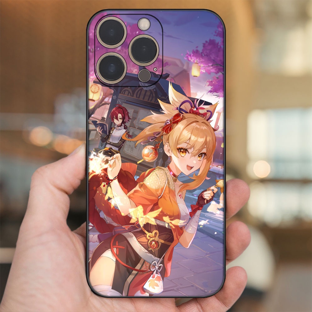 Ốp lưng iPhone 14 Pro dẻo đen cạnh vuông in hình Yoimiya Genshin Impact