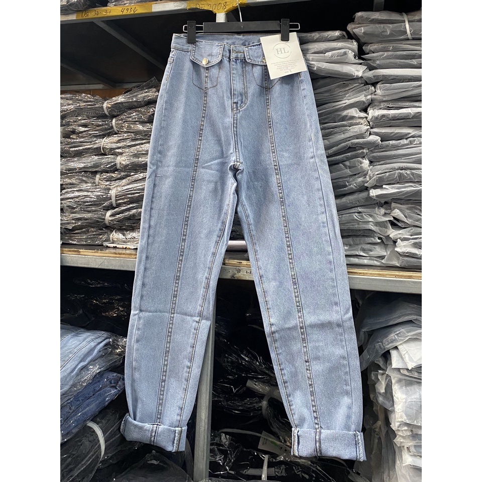 Quần jean Baggy nữ nắp túi 2 bên mẫu mới - Quần bò nữ chất jean dày dặn không co dãn
