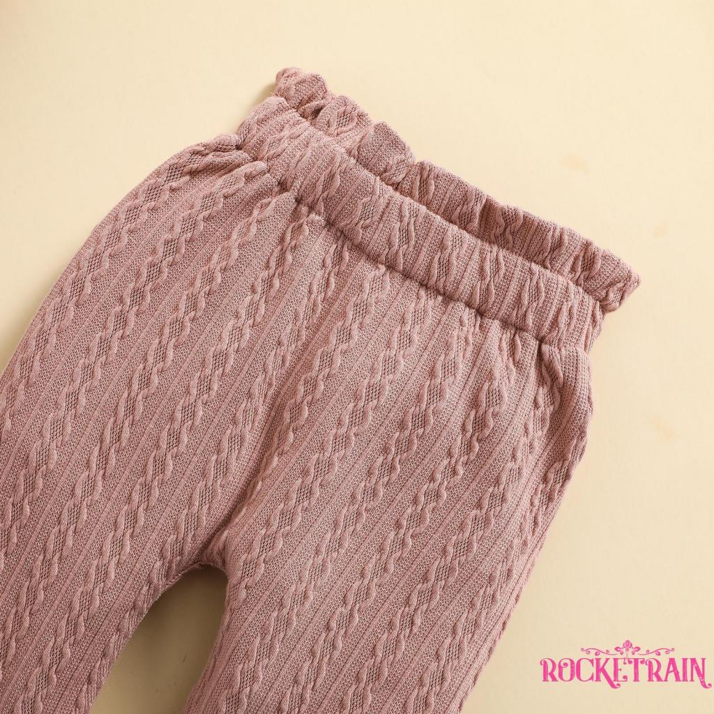 Set Đồ 3 Món Gồm Áo Liền Thân Tay Dài Cổ Tròn Đính Nơ Màu Sắc Trơn + Quần Dài + Băng Đô Cài Tóc Cho Bé Gái