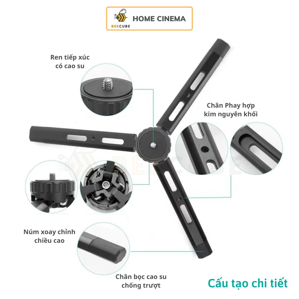 Chân máy chiếu Mini, Tripod Mini máy chiếu chịu tải cao 5kg hợp kim nguyên khối CNC Beecube