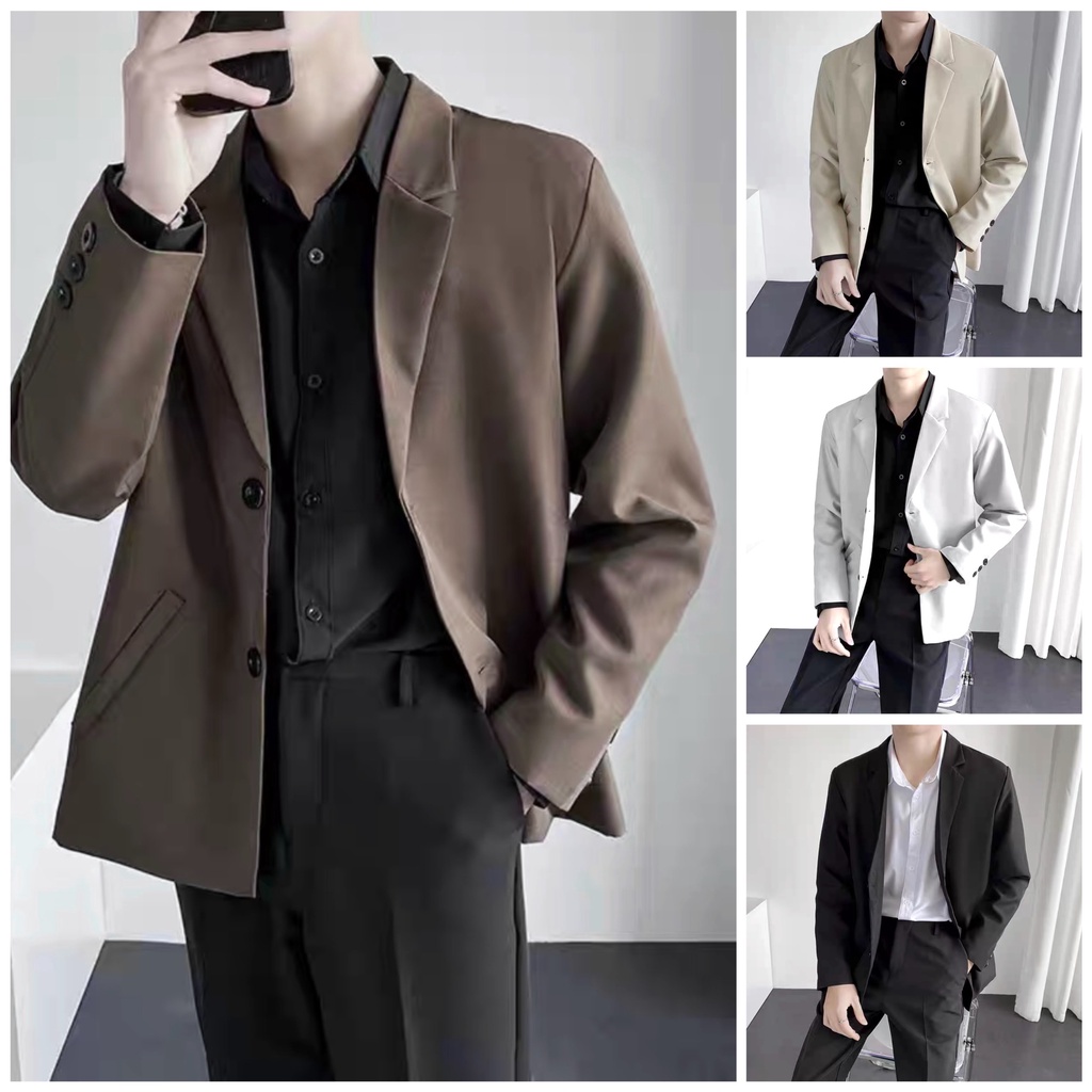 Áo khoác Blazer Nam Form rộng dài tay unisex basic chất Flannel Hàn cao cấp ,hợp mọi thời đại, phong cách Hàn Quốc, Vest