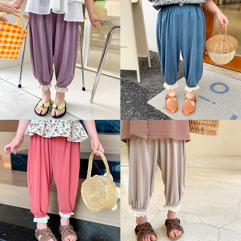 Quần Dài Phối Ren Chống Muỗi Phong Cách Hàn Quốc Cho Bé Gái
