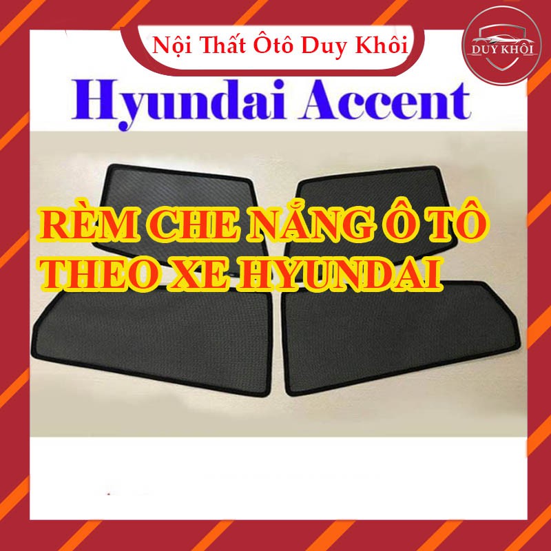 Rèm che nắng theo xe Accent, I10 Hatchback, I10 Sedan, Santafe, Avante, Elantra, Kona, Getz-bộ 4 tấm dính nam châm