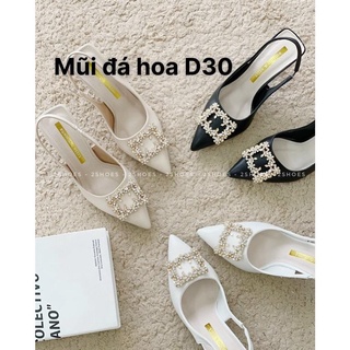 Sandal cao gót đá vuông mũi nhọn, gót 7cm