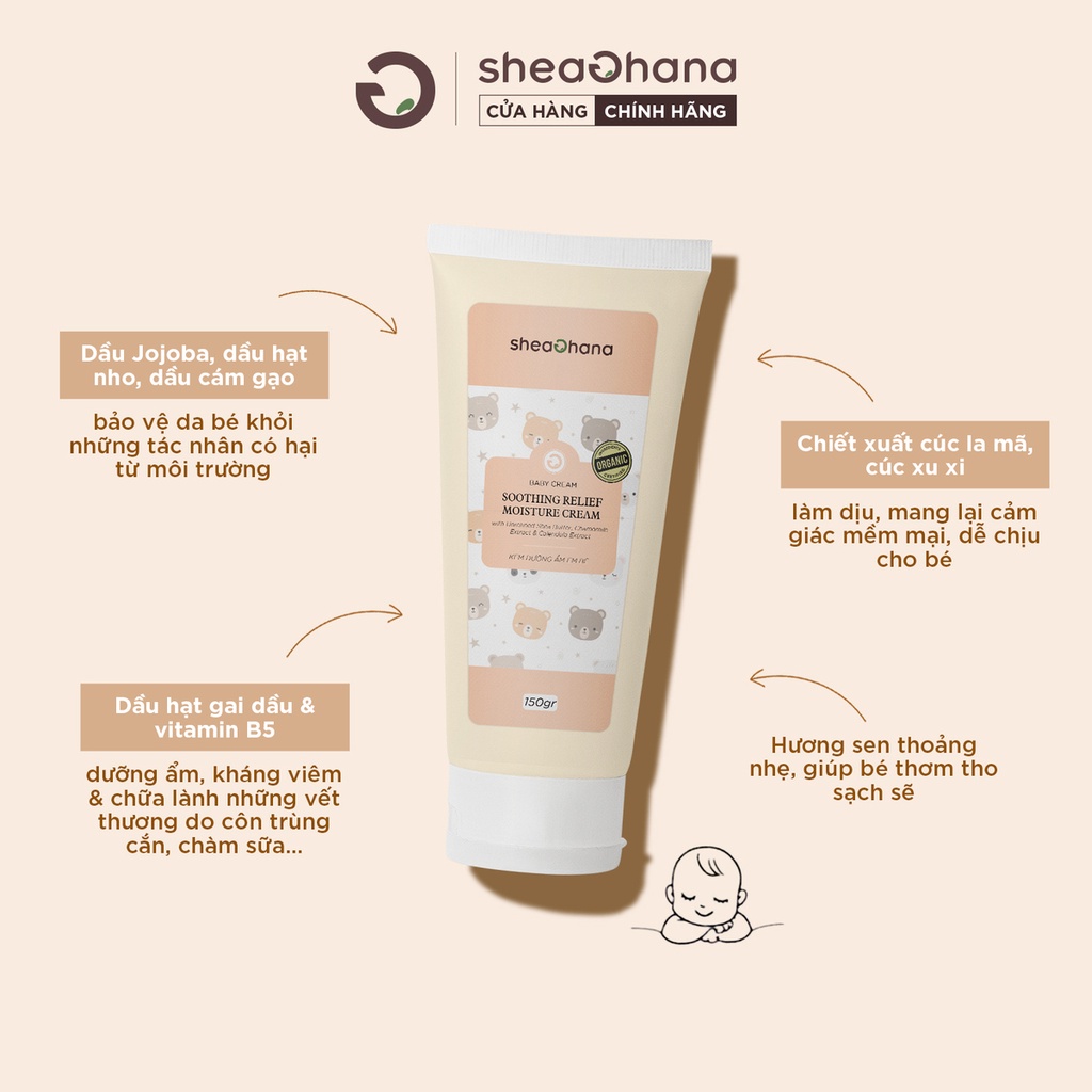 Kem dưỡng ẩm dịu nhẹ em bé SheaGhana Soothing Relief Moisture Cream 150gr
