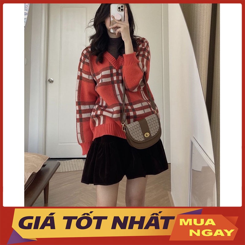Áo Len Phối Kẻ Cổ Trơn Dày Dặn Hàng Quảng Châu M0958