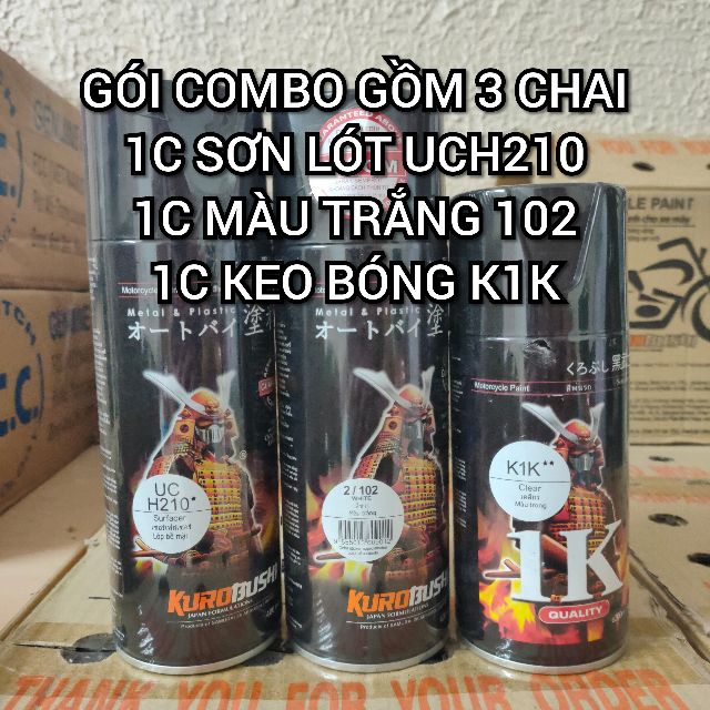 COMBO Sơn Samurai màu Trắng tinh khôi 102 gồm 3 chai đủ quy trình bền đẹp (uch210 - 102 - K1k)