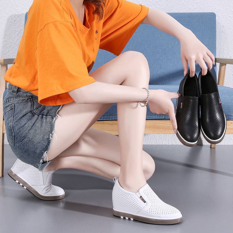 Giày Thể Thao Da Thật Đế Dày Tăng Chiều Cao Thời Trang Mùa Thu 2021 Cho Nữ