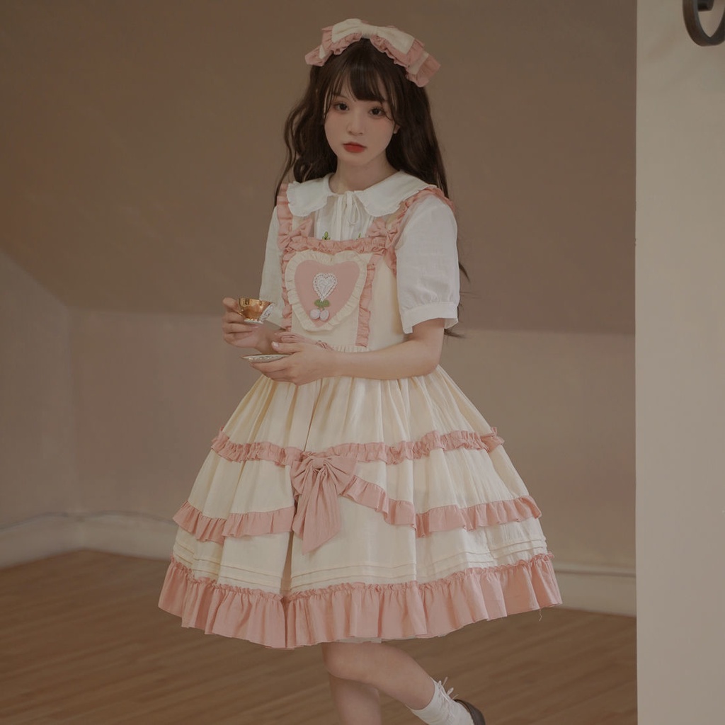 Đầm Lolita Hai Dây Họa Tiết Cherry Phong Cách Đồng Quê Cho Nữ