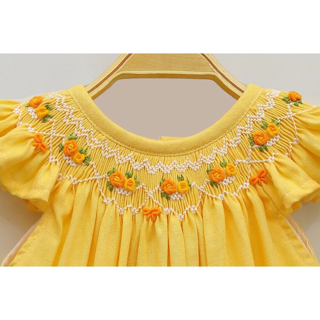 Váy Đầm Cho Bé Gái, Đầm Smock Thêu Tay Kiểu Cánh Tiên Phong Cách Bánh Bèo Dễ Thương Size 1 Tuổi -10 tuổi