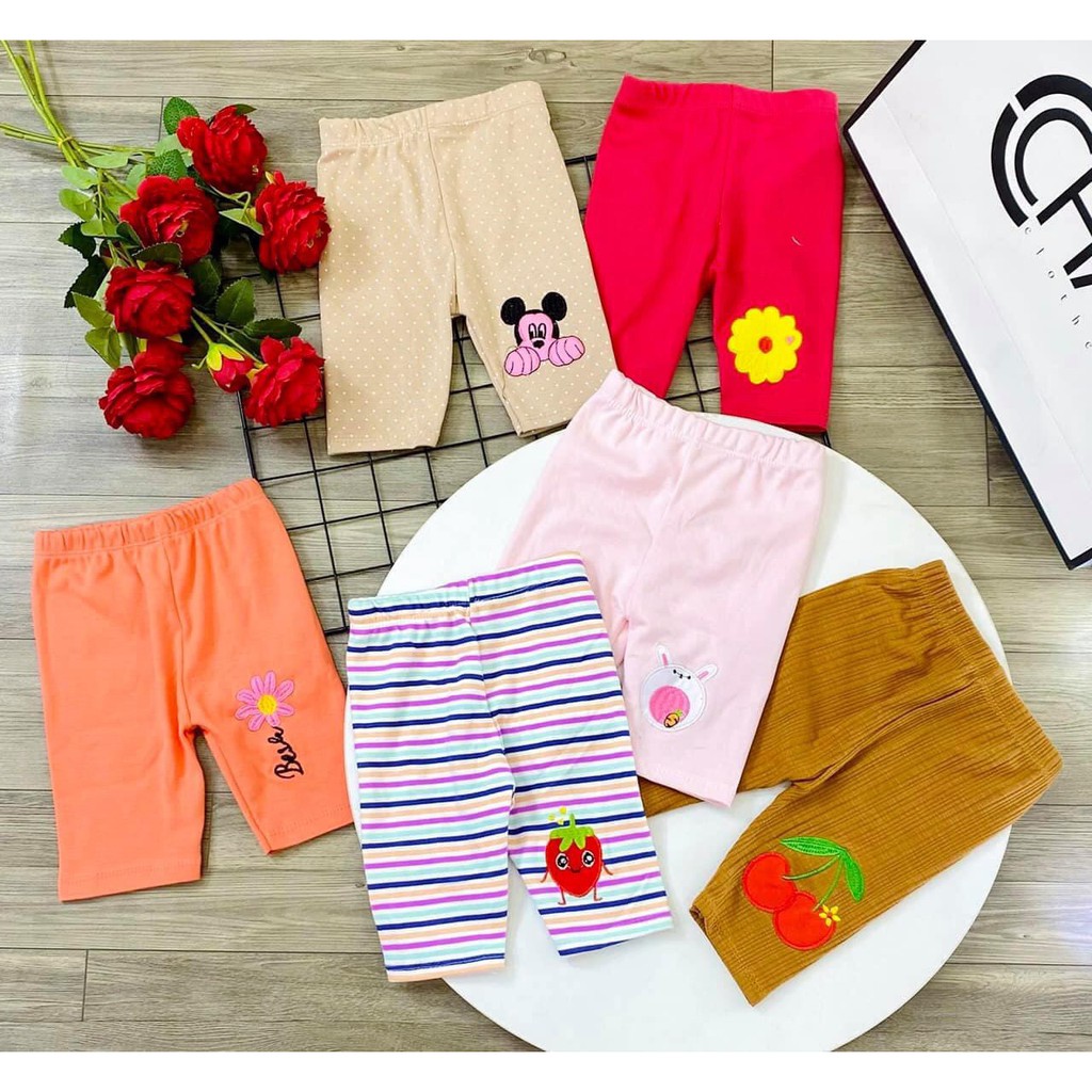 Quần Legging Lửng Thêu Nổi Siêu Đẹp Cho Bé Gái 6-17kg