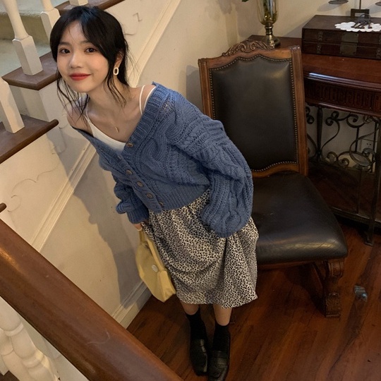 Xiaozhainv Áo Khoác Cardigan Tay Dài Màu Sắc Tươi Sáng Phong Cách Hàn Quốc