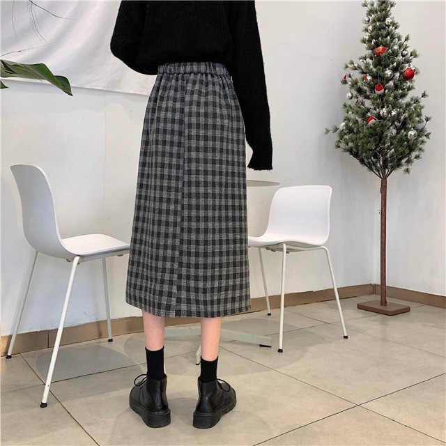 (Ảnh thật) ORDER Chân váy kẻ ô dáng suông dài vintage | BigBuy360 - bigbuy360.vn