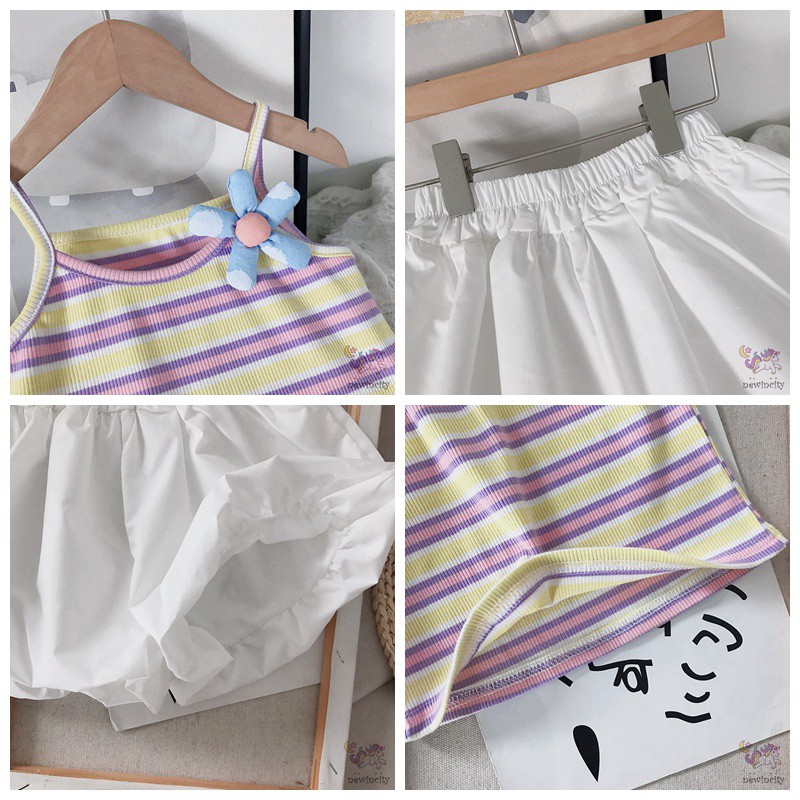 Áo sát nách màu cầu vồng + quần short xinh xắn phong cách Hàn Quốc thời trang cho bé gái