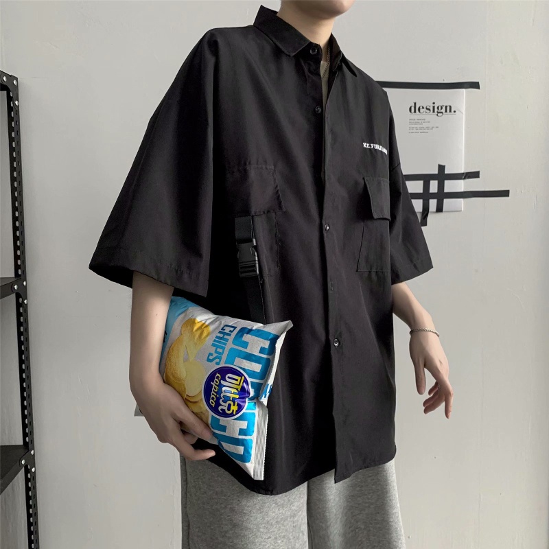 Áo Sơ Mi Tay Ngắn Màu Sắc Đơn Giản Dễ Phối Đồ Thời Trang Hè Phong Cách Hàn Quốc Cho Nam