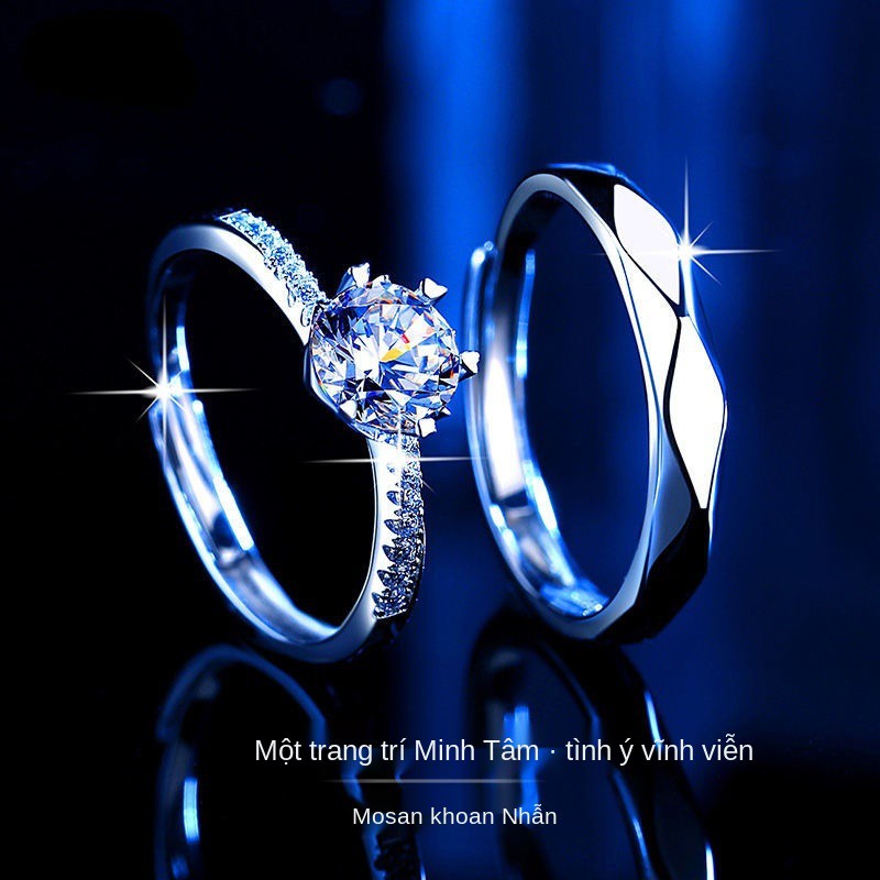 Một cặp nhẫn Moissanite chính hãng dành cho các tình nhân nữ và kim cương tuyết nam Đính hôn tặng quà ngày lễ