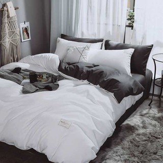 Set Vỏ Chăn Ga Gối Cotton TiCi Nhập Khẩu Mềm Mịn Màu Trắng Phối Ghi TC6