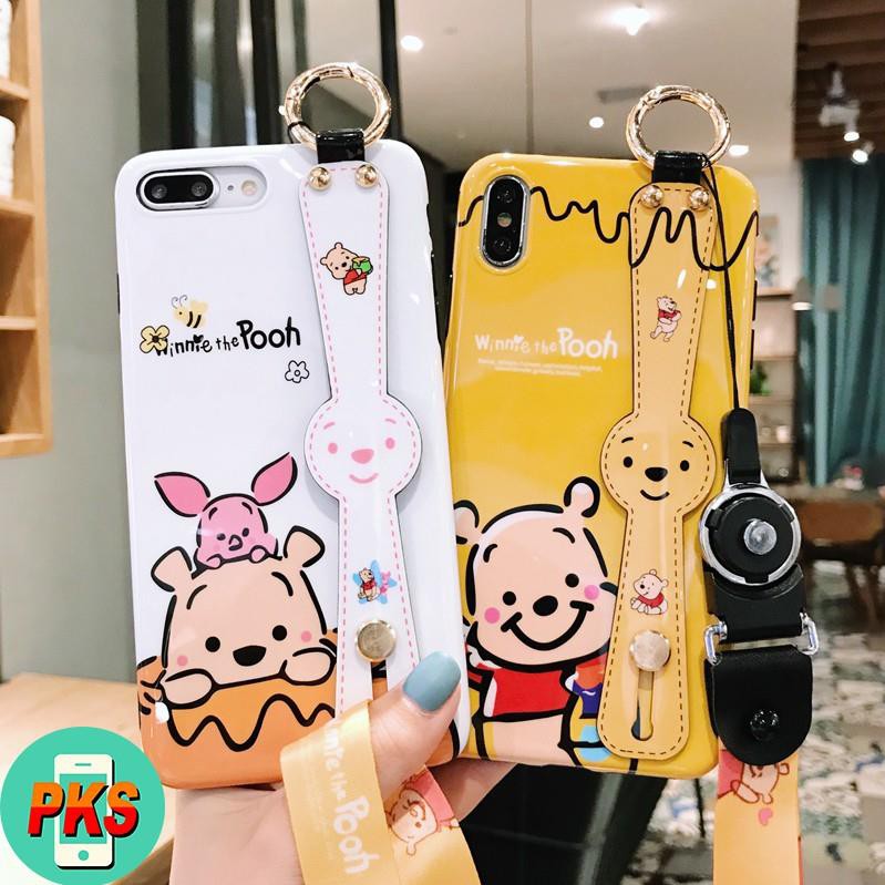 Ốp lưng iphone có móc tay kiêm giá đỡ điện thoại Gấu Pooh - Lợn Piglet 7plus/8/8plus/x/xs/11/12/pro/max/plus/proma -Hồng