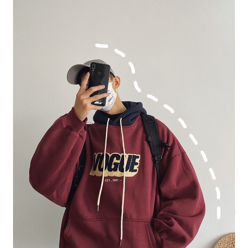 Áo hoodie dáng rộng thêu hình phong cách Hàn Quốc thu đông thời trang cho nam