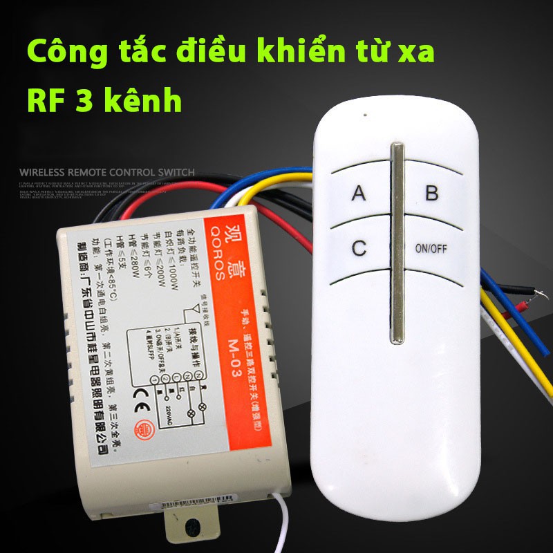 Bộ 2 công tắc điều khiển từ xa RF 3 cổng (3 đèn 3 kênh) xuyên tường