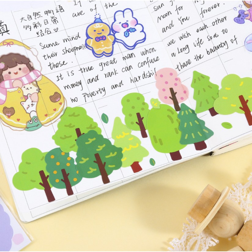 Sticker hình dán hình mây và cây cối pastel trang trí sổ tay kpop journal | BSB276