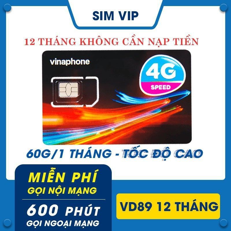 SIM 4G VINA VD89, VD149 TRỌN GÓI 12 THÁNG KHÔNG NẠP TIỀN.