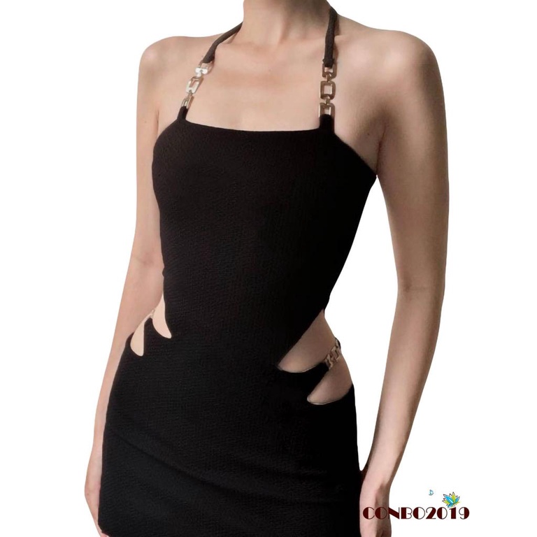 Hgm-đầm Ôm Dáng Không Tay Hai Dây Phối Dây Xích Rỗng Trang Trí Dành Cho Nữ