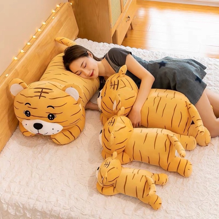 Gối Ôm Hình Thú, Gấu Bông Hình Con Hổ Chất Vải Miniso Siêu Mềm Mịn Size 40cm 60cm 80cm 1m