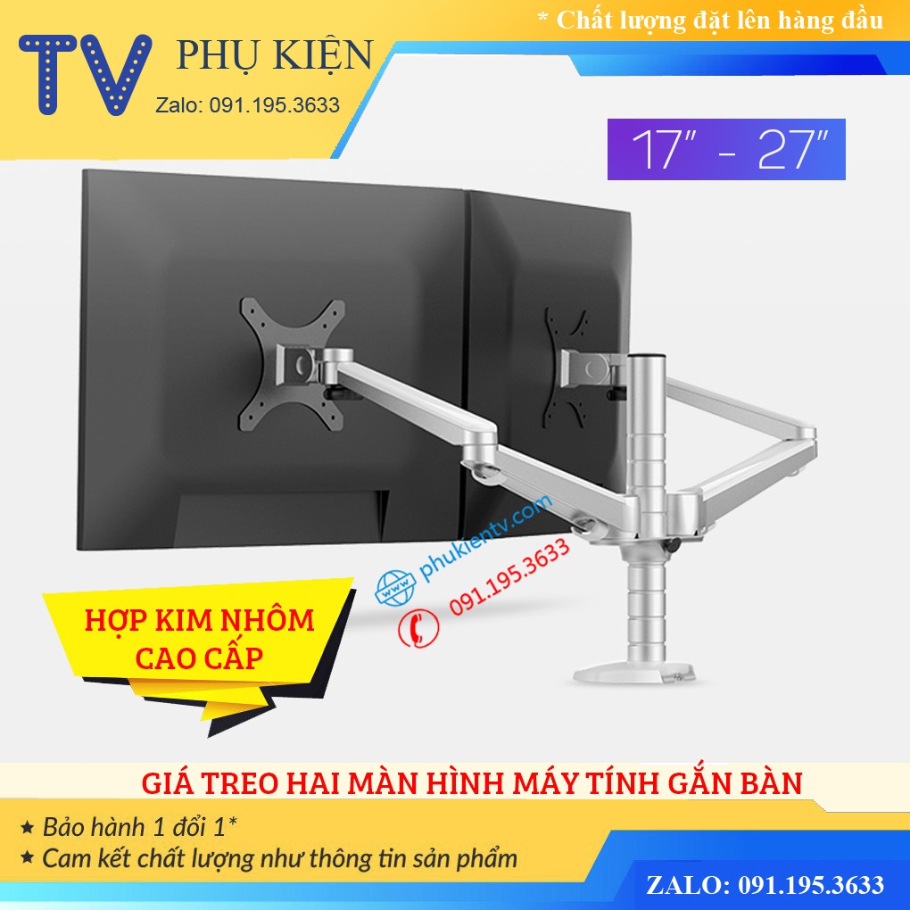 Giá Treo Hai Màn Hình Gắn Bàn 17 - 27 Inch - Hợp Kim Nhôm Cao Cấp - Tay Treo Đỡ Màn Hình Model OA - 4S