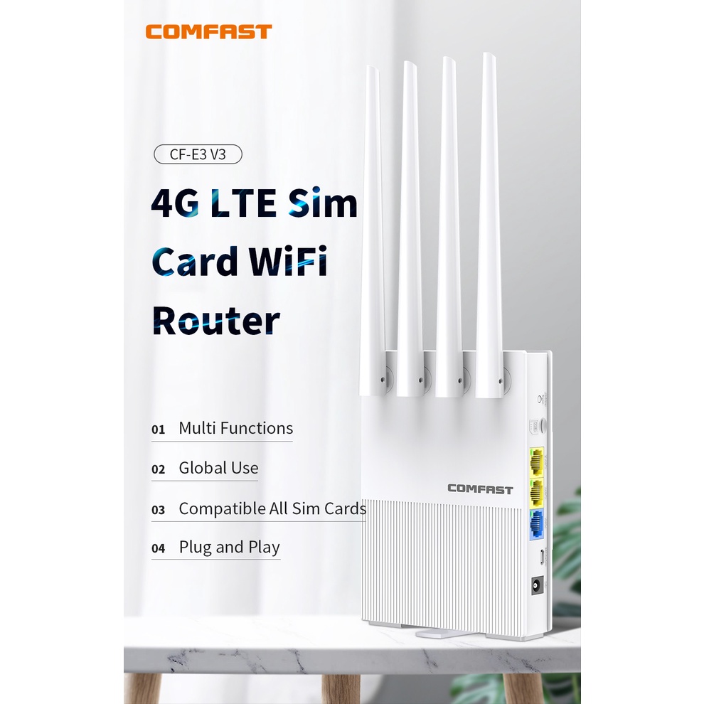 Thiết Bị Phát Wifi Không Dây Comfast 300Mbps 2.4GHz CAT4 LTE 3G 4G Thẻ SIM CPE 4Antennas
