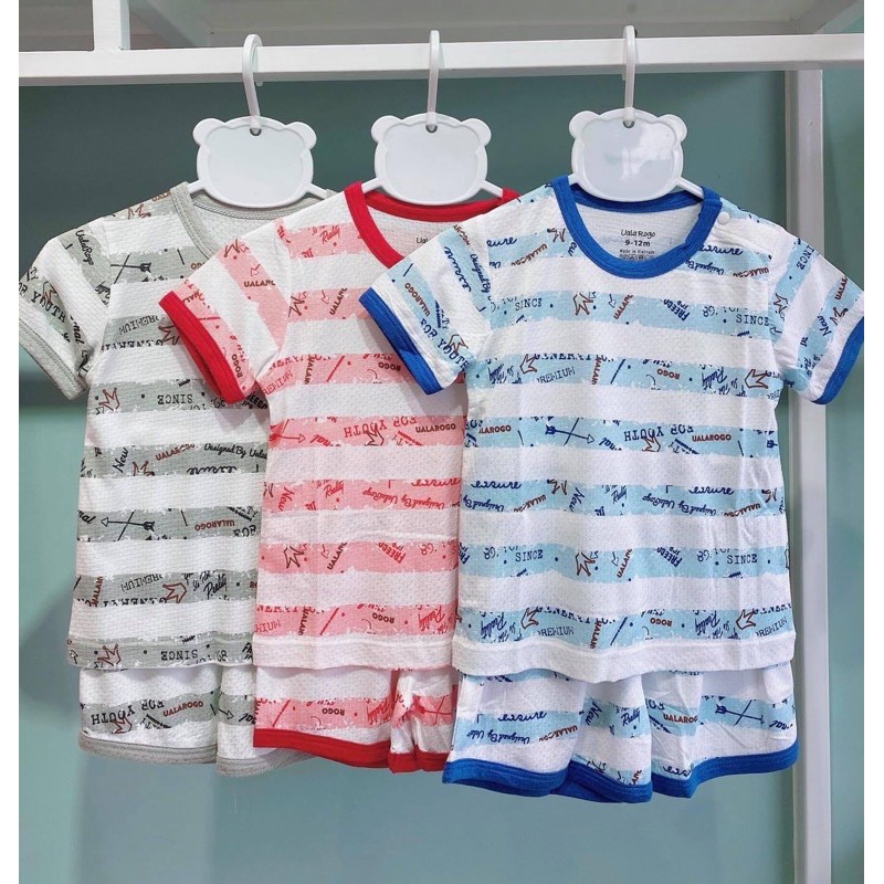 UR3819 Bộ cộc cài vai cotton Uala Rogo kẻ in chữ (6-36M)