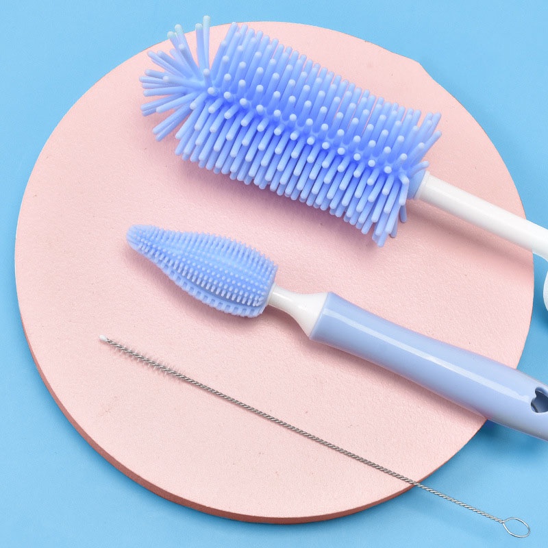 Cọ rửa bình sữa Silicon cao cấp 3 chi tiết - Cọ rửa bình silicone tay xoay 360 độ