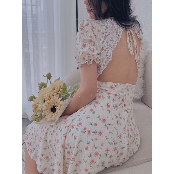 ĐẦM HOA NHÍ VIỀN REN CUT LƯNG XINH XẮN