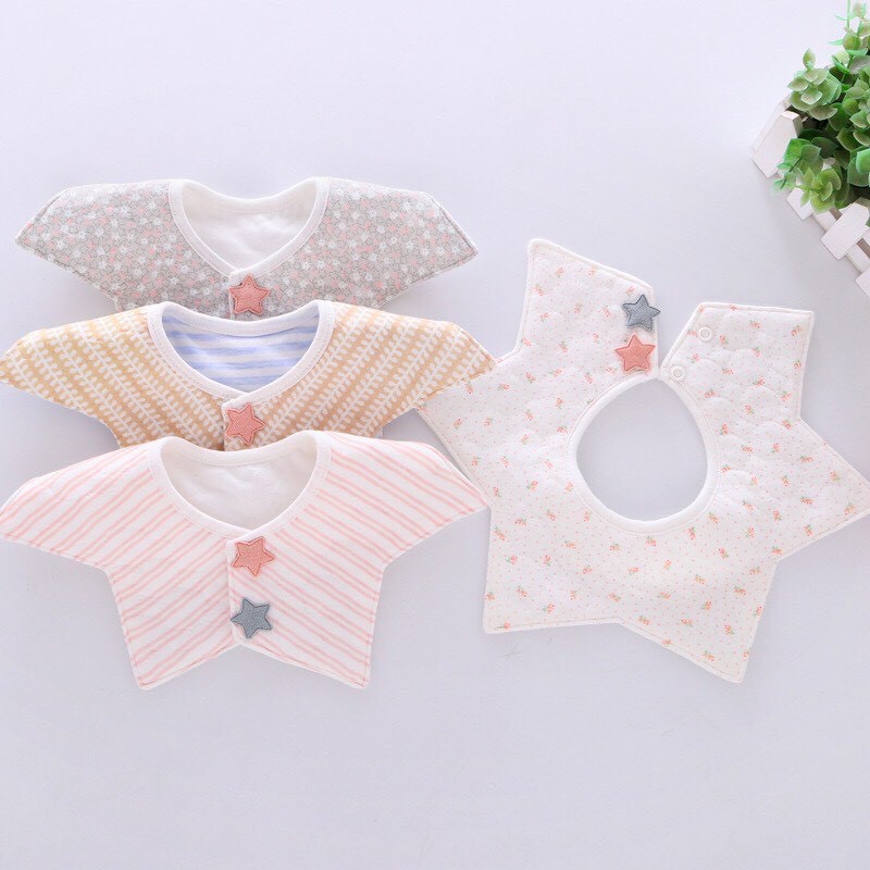 Yếm tròn xoay 360 độ chất liệu cotton siêu mềm mịn thấm hút tốt hình cánh sao nút bấm phía sau cho bé trai bé gái