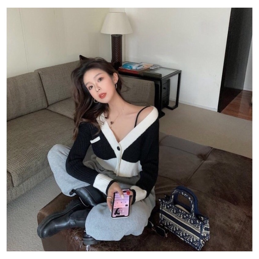 SUXI Áo khoác cardigan dệt kim mỏng dáng ôm phong cách retro thời trang mùa thu cho nữ