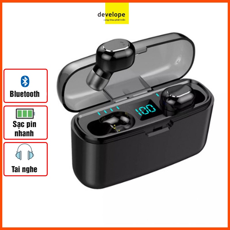 Tai nghe Bluetooth M8W kim hộp sạc, có thể sử dụng để sạc điện thoại hoặc làm giá đỡ điện thoại - DEVELOPE