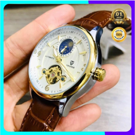 Đồng hồ cơ nam automatic dây da cao cấp cực bền hiệu tevise chính hãng (tặng kèm hộp + Vòng Tay) | BigBuy360 - bigbuy360.vn