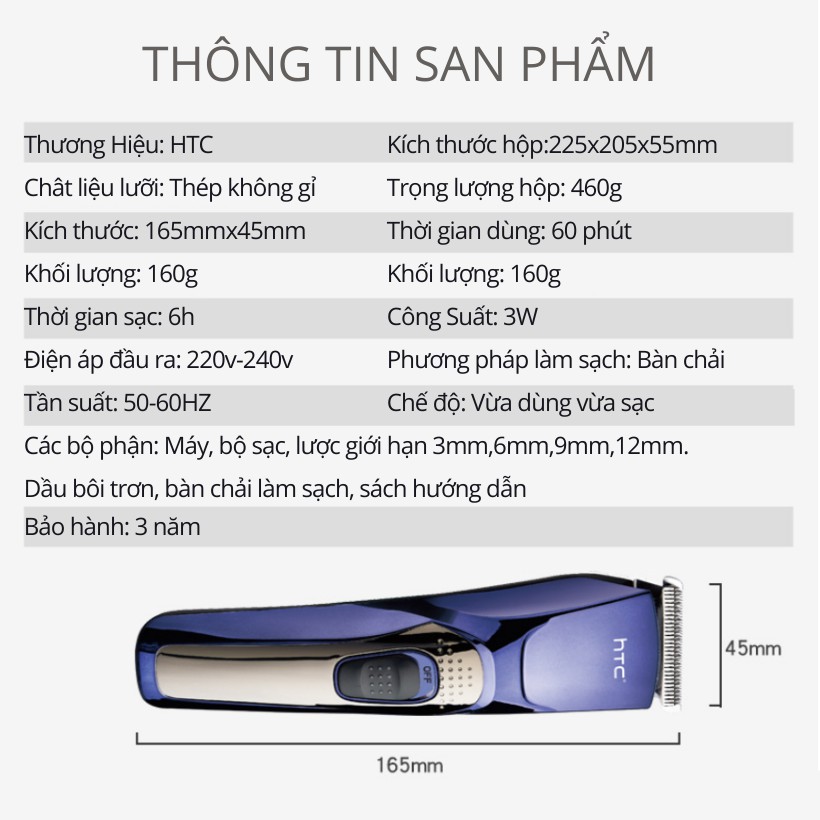 (2022) Tông Đơ Cắt Tóc Gia Đình Cho Người Lớn Trẻ Em Thú Cưng 2in1 HTC AT227 AT228 I Bảo Hành Máy tăng 1 Năm - Flyco