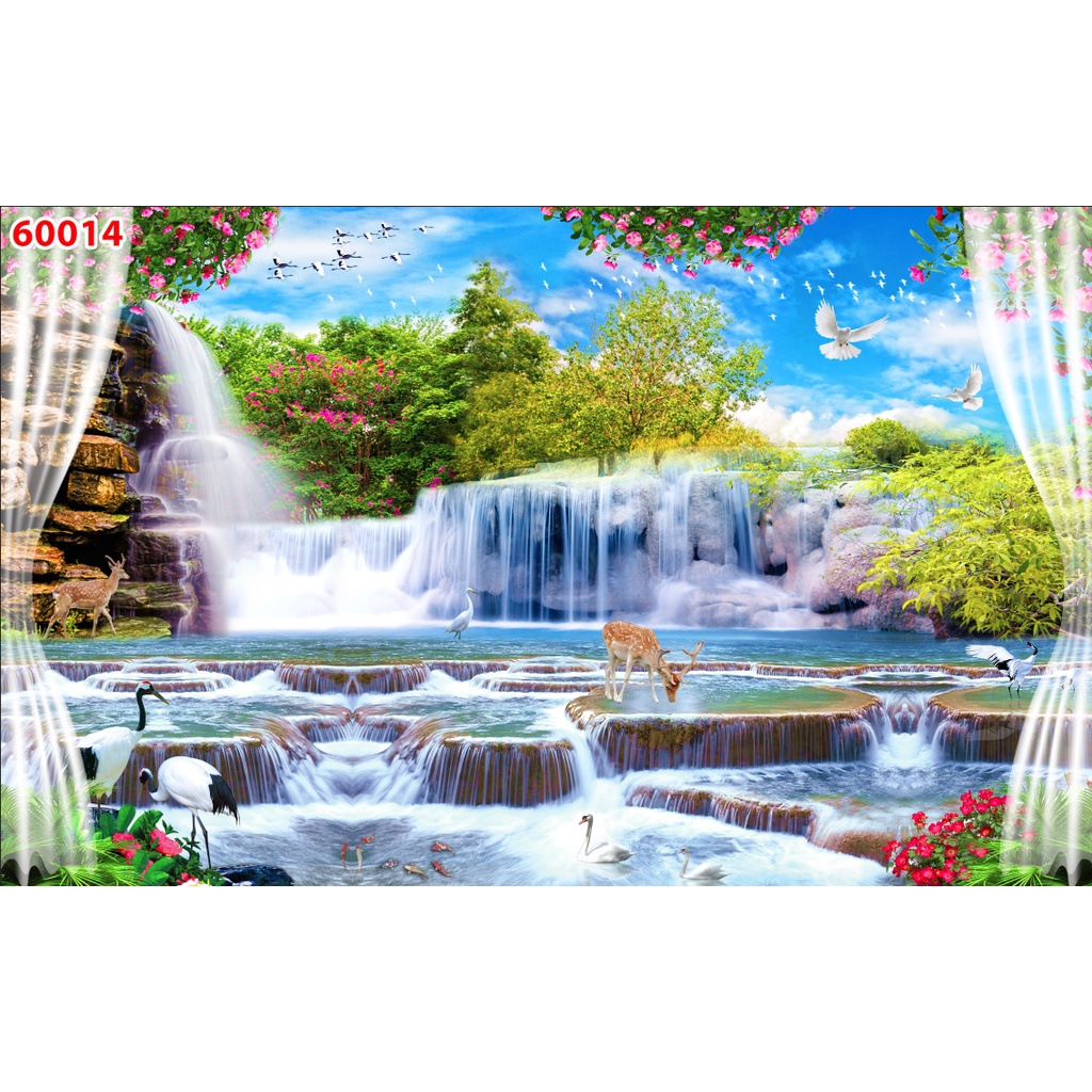 Tranh dán tường 3D khung cửa sổ thiên nhiên trong lành