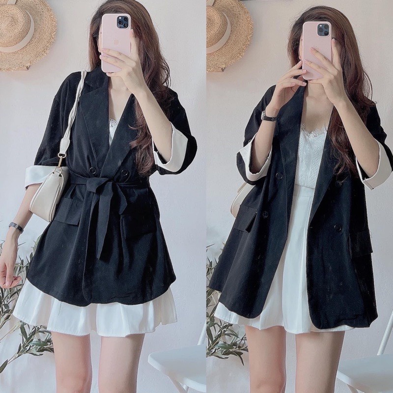 [Ảnh thật/Video]Áo blazer Hàn Quốc tay lỡ kèm đai sang chảnh | BigBuy360 - bigbuy360.vn
