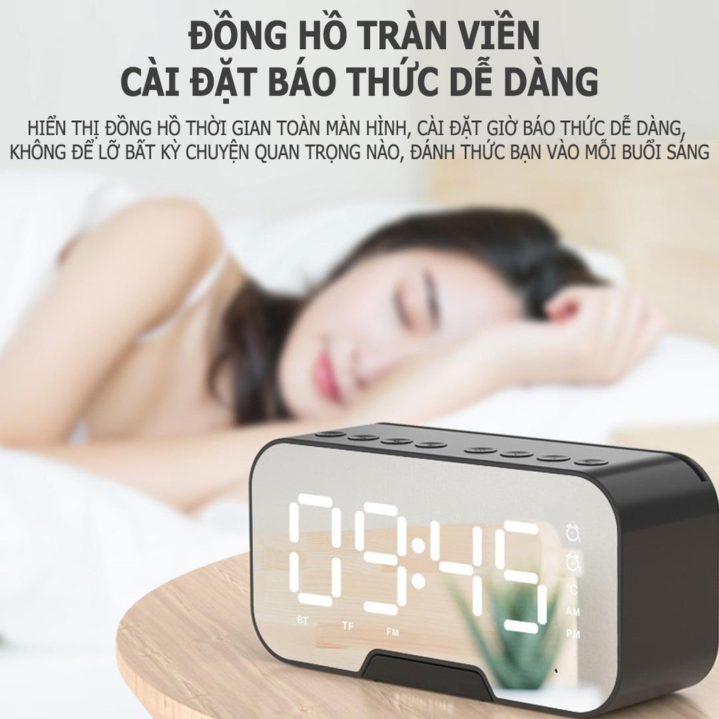 Loa bluetooth A5 kiêm đồng hồ báo thức Màn hình soi gương  Vỏ kim loại có sạc dự phòng bảo hành 12 tháng