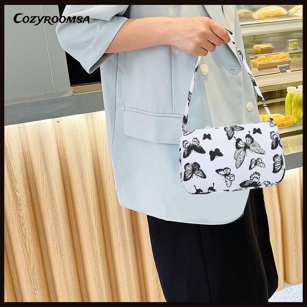 Túi Đeo Vai / Kẹp Nách Vải Canvas In Họa Tiết Kiểu Vintage Dễ Thương Cho Nữ