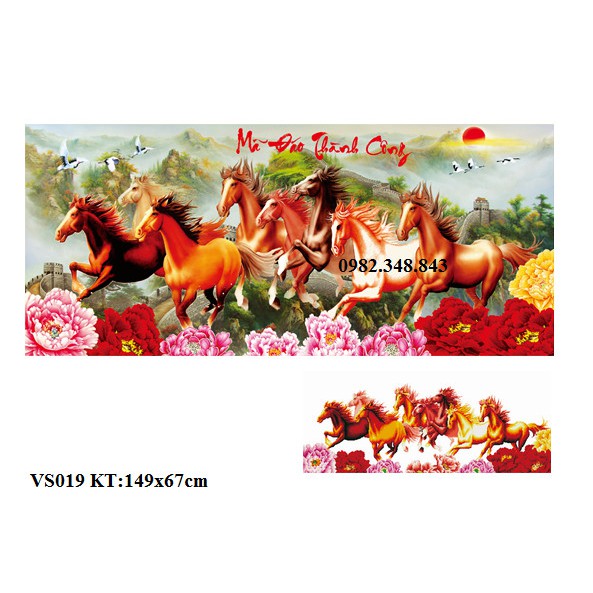 Tranh đính đá mã đáo thành công KT:149x67cm. Tranh gắn đá tự đính.