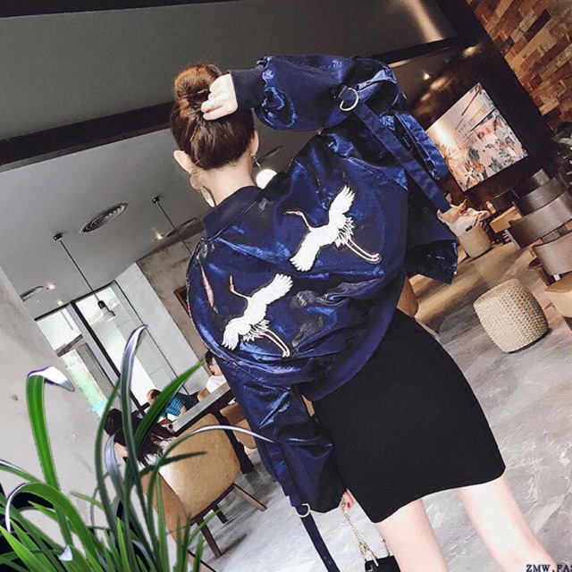 Bomber thêu hạc