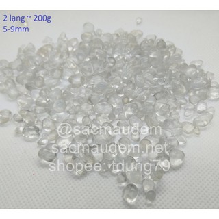 Sỏi thủy tinh / cát thủy tinh màu trắng trong suốt trang trí trong lọ hoa, kích thước 5 - 9mm, 2 lạng ~ 200g